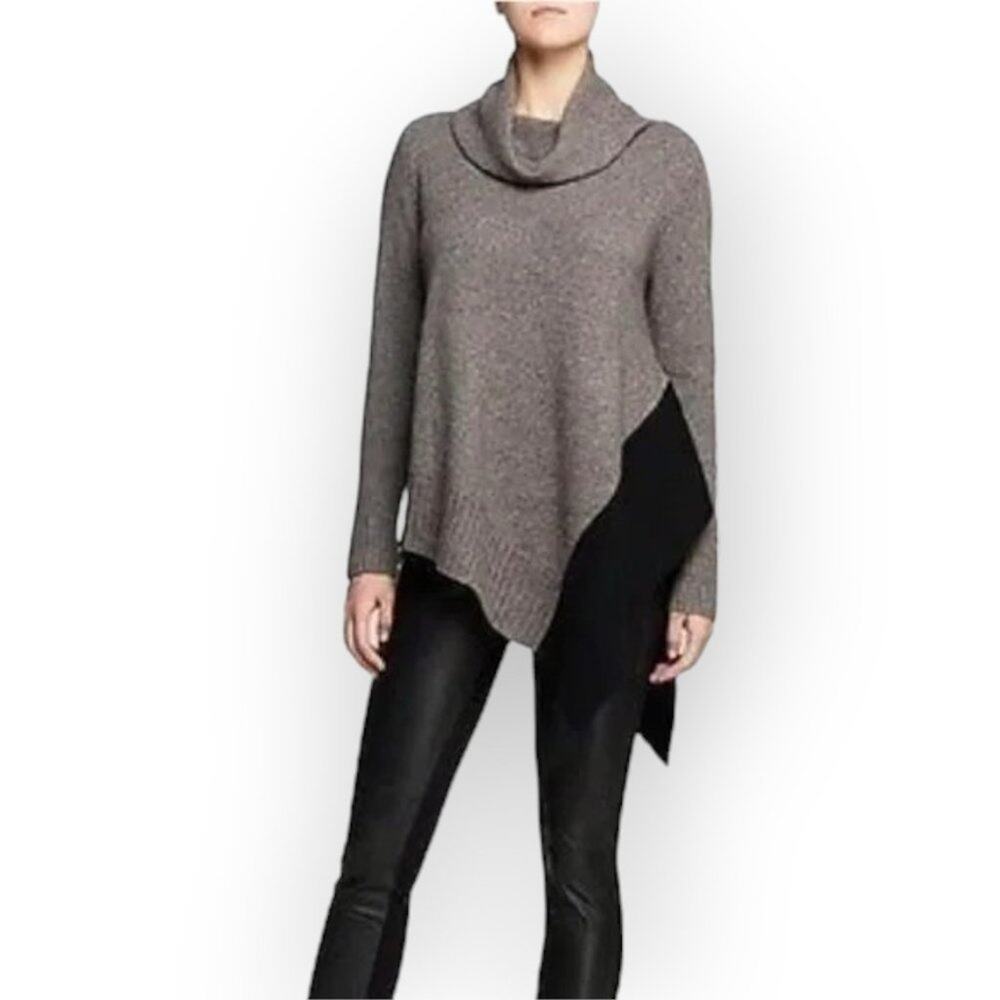 Eileen Fisher Yak Merino Wool Asymmetric Sweater Womens Petite PS Tan STAIN